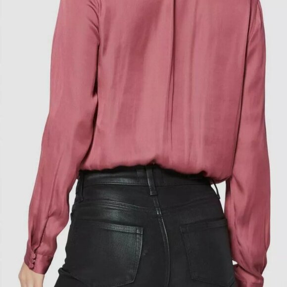 Paige Sevynne Surplice V Neck Shirt Bodysuit Silky Satin Long Sleeves Top L $179 - Picture 4 of 9